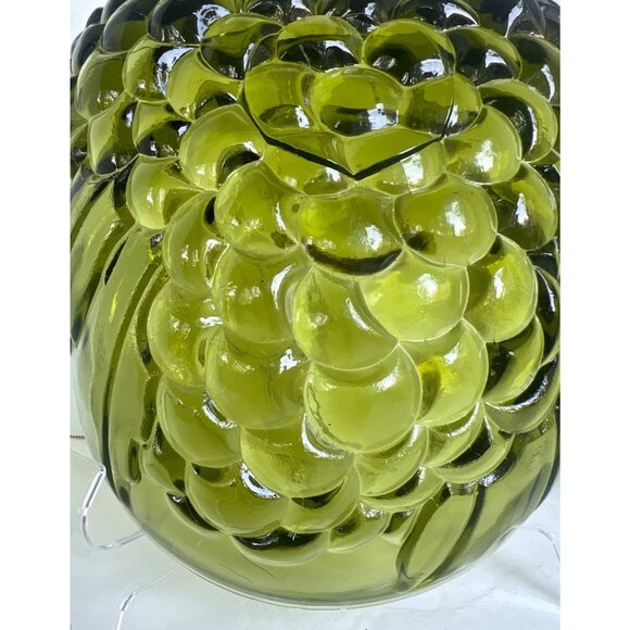 Vtg Green Indiana Glass Grape & Leaf Decorative Bowl Plate With Stem Handle READ - Picture 9 of 11
